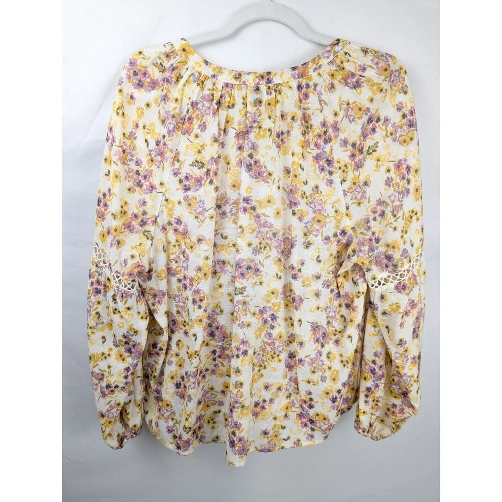 Floral Crochet Lace Balloon Long Sleeve Peasant Top Size M‎ Cottagecore Romantic